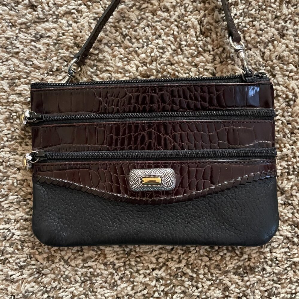 Brighton Black Brown Small Purse Pockets Zipper Long Strap Crossbody - Picture 2 of 6